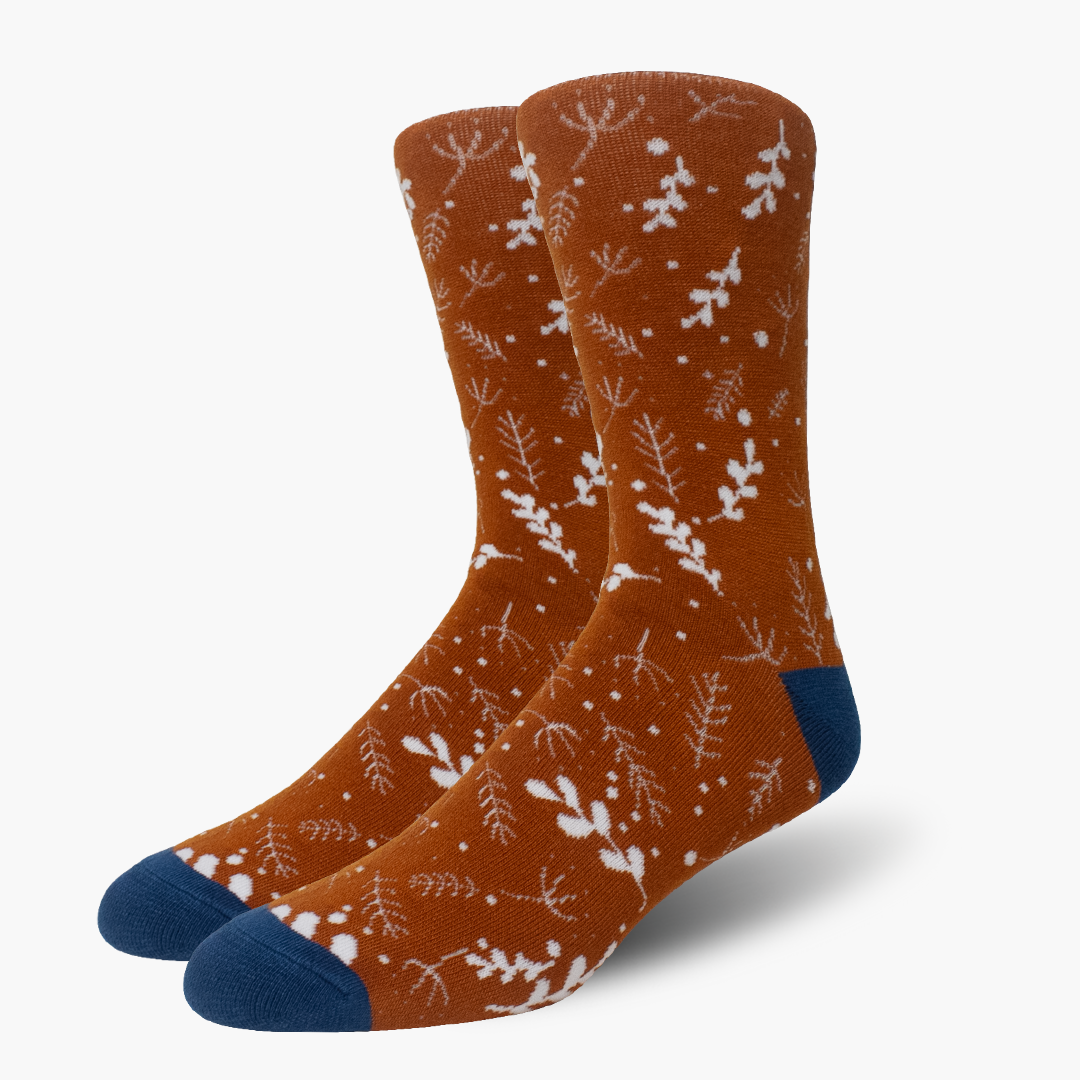 Orange Winter Leafs Bamboo Crew Socks