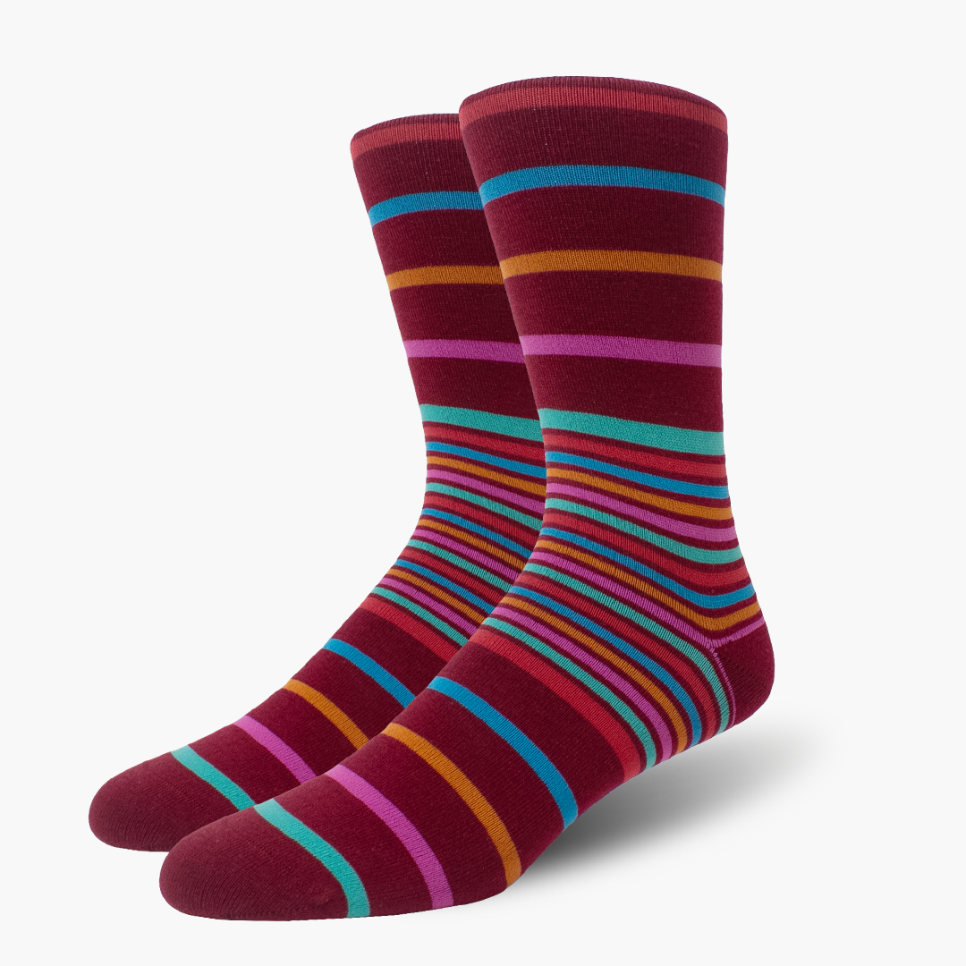 striped wool dress socks Maroon Multi Stripes Merino Wool Dress Socks