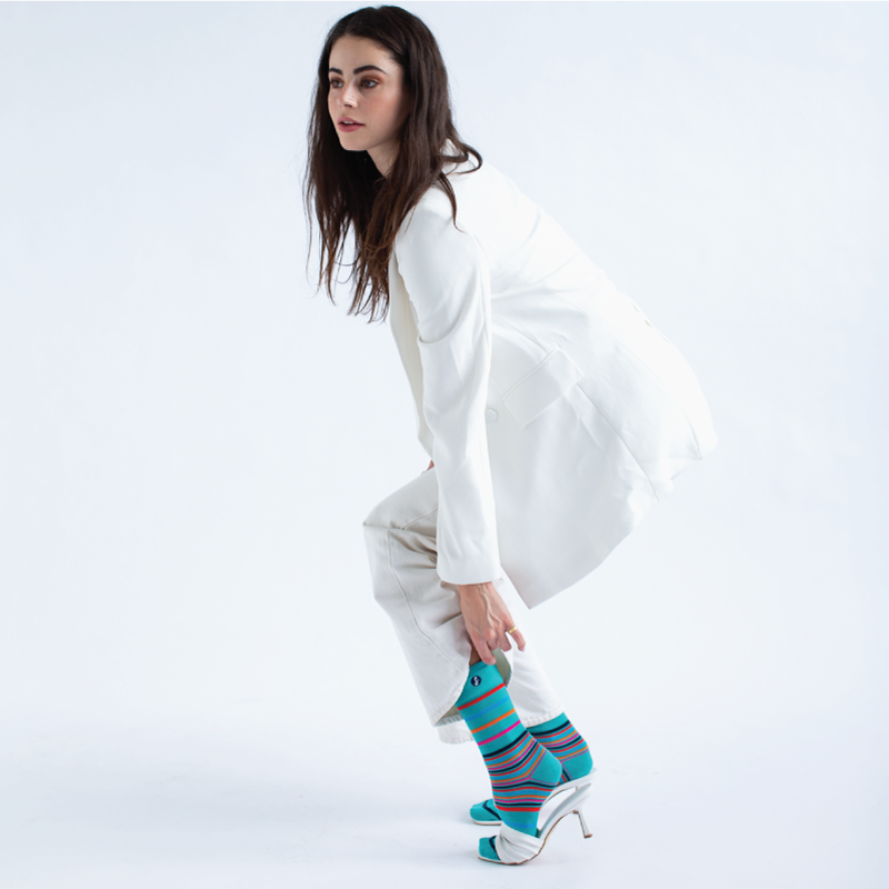 Teal Multi Stripe Merino Wool Dress Swanky Socks