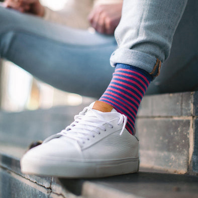 Swanky Socks Pink Navy Stripe Cotton Crew Socks