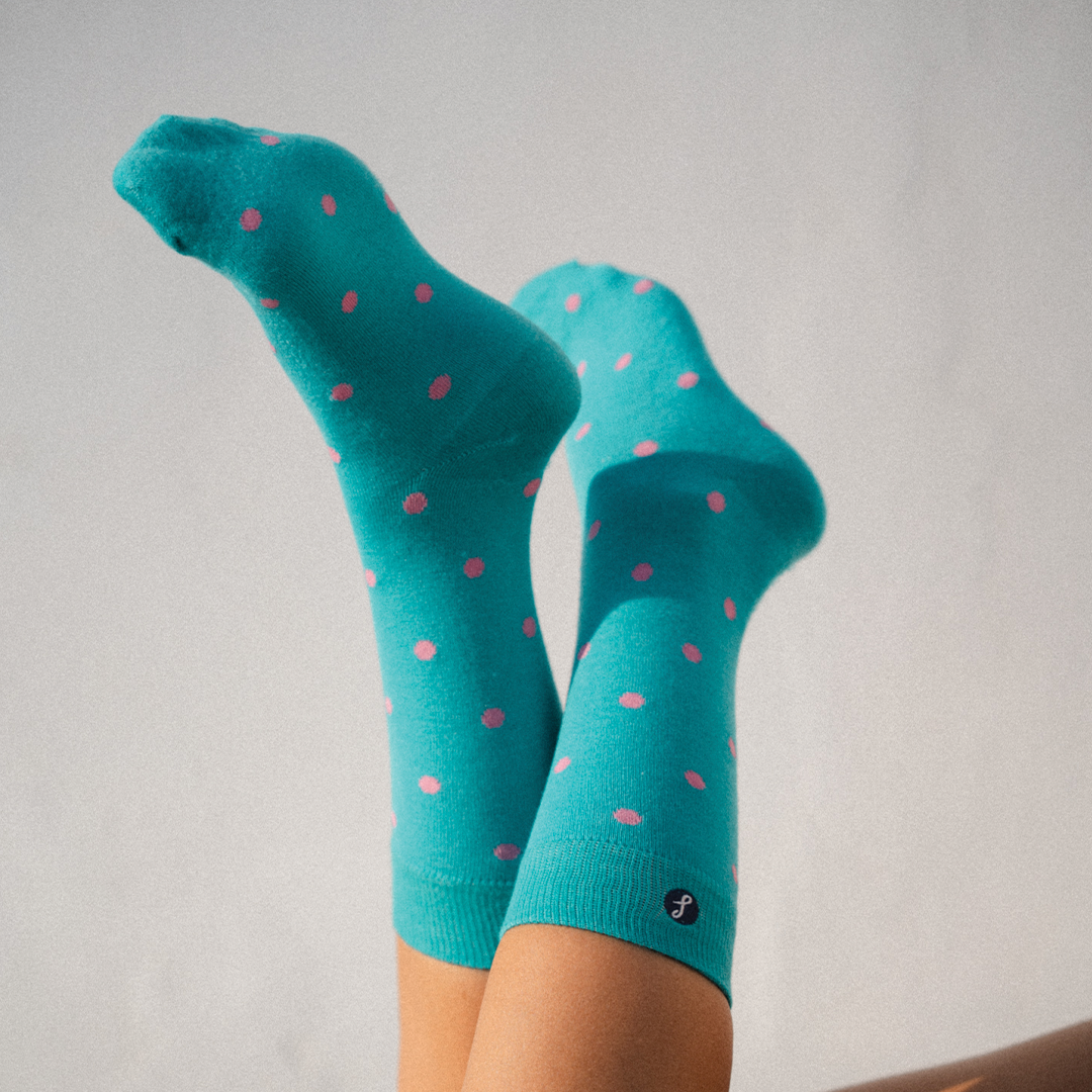 Teal Medium Pink Polka Dots