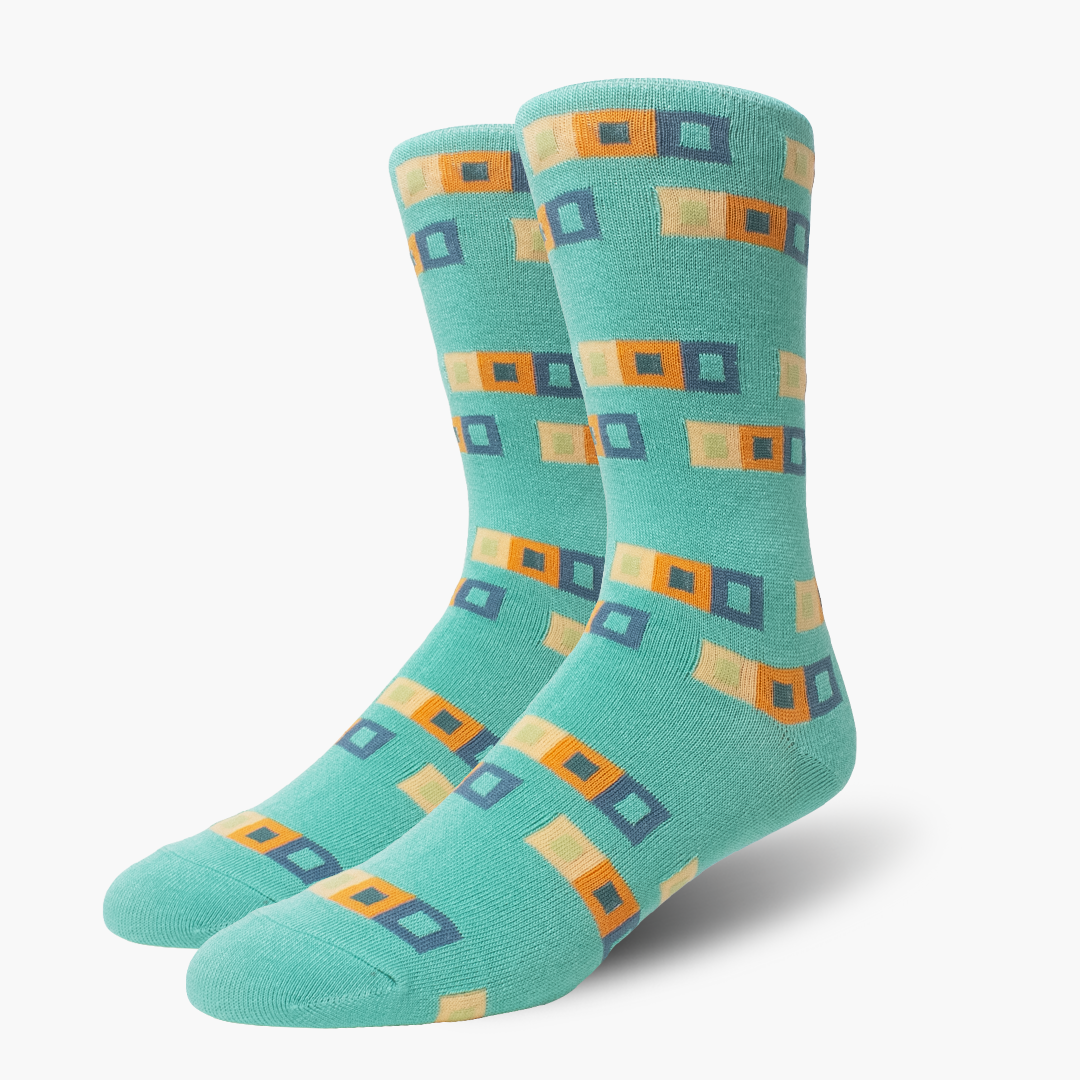 Aqua Mixed Squares Bamboo Crew Length Swanky Socks