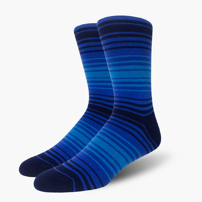 Blue Multi-Striped Bamboo Crew Length Swanky Socks