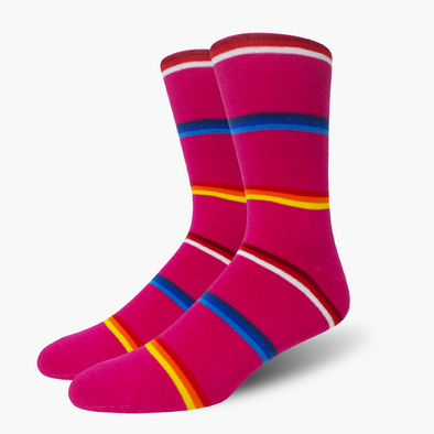 Pink Mixed Lines Combed Cotton Crew Length Swanky Socks