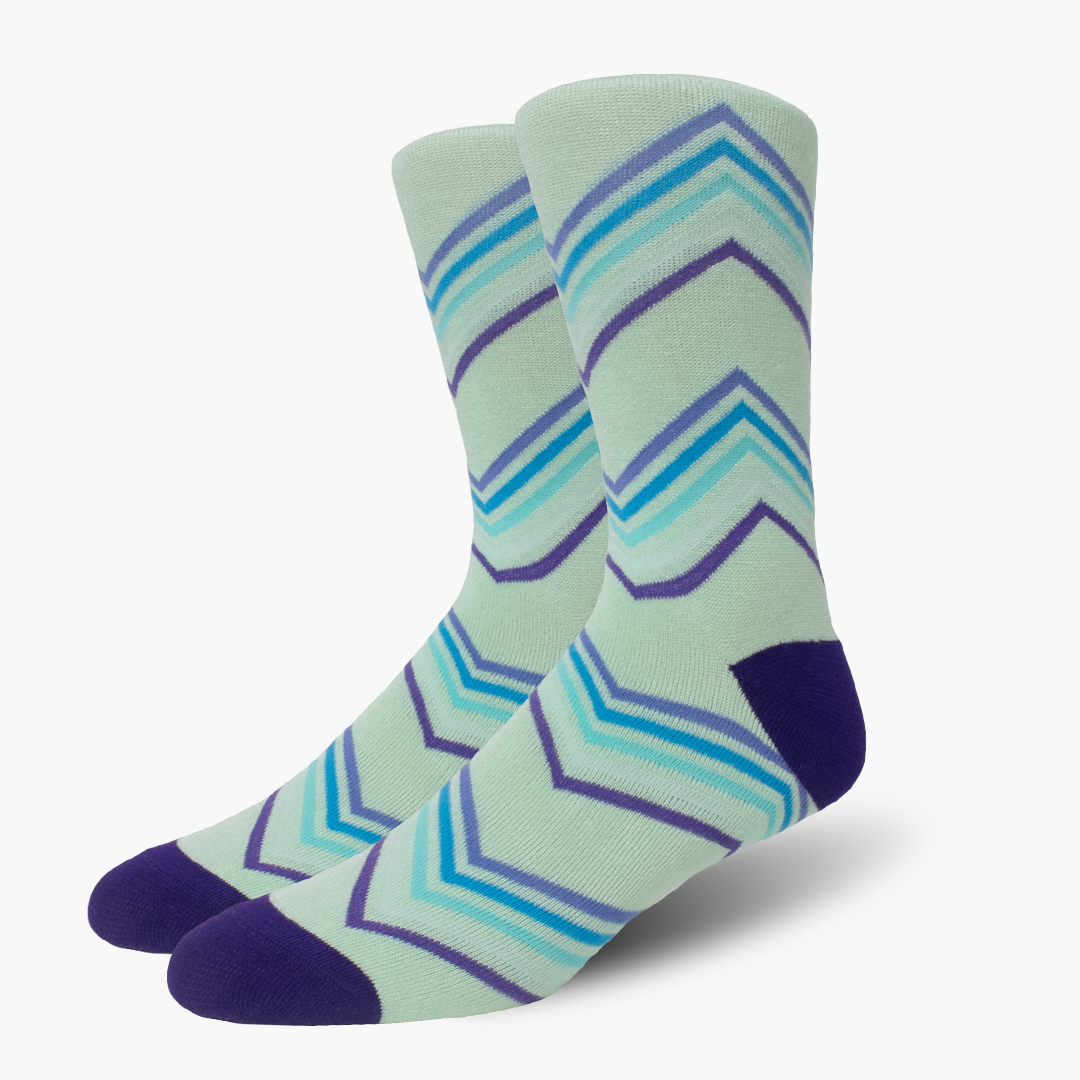 Lime Zig Zag Stripe Bamboo Crew Length Swanky Socks