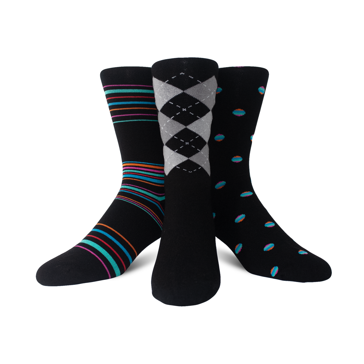 3 Pack Black Retro Mixed Merino Wool Swanky Socks