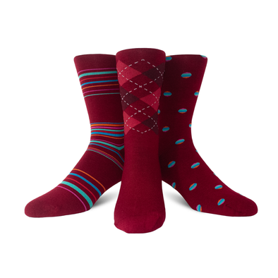 3 Pack Maroon Mixed Merino Wool Swanky Socks