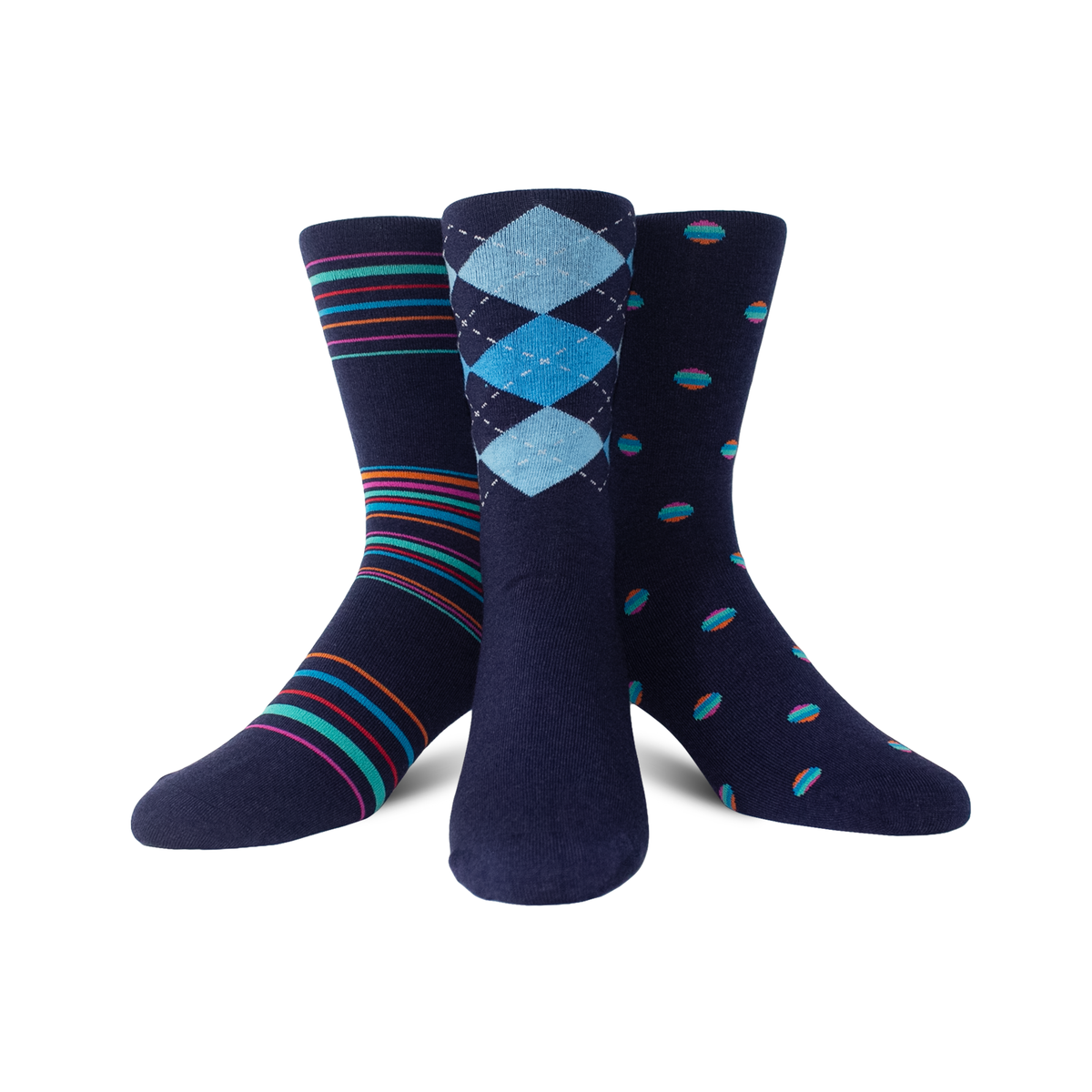 3 Pack Navy Retro Mixed Merino Wool Swanky Socks