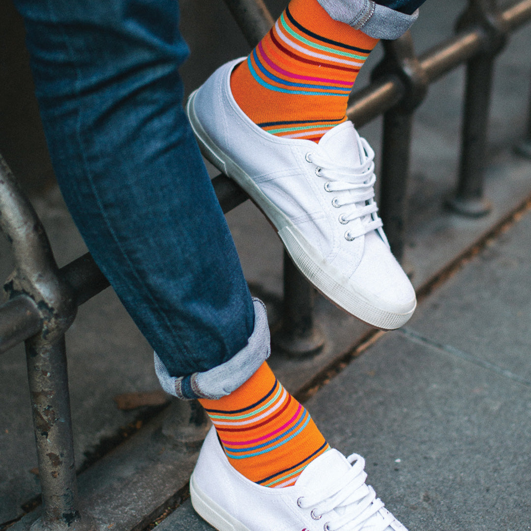 Orange Multi-Stripe Bamboo Crew Length Swanky Socks