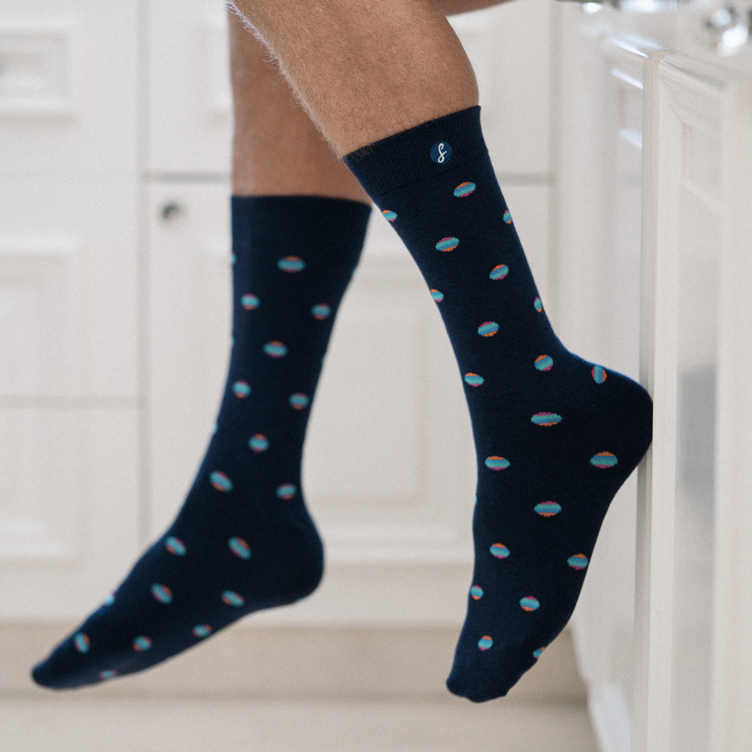 Navy Retro Polka Dot Merino Wool Swanky Socks