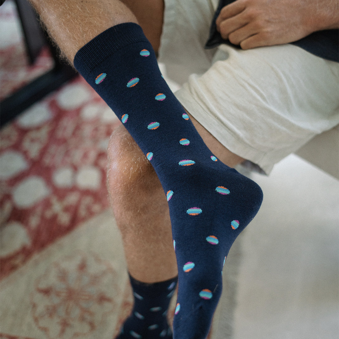 Navy Retro Polka Dot Merino Wool Swanky Socks