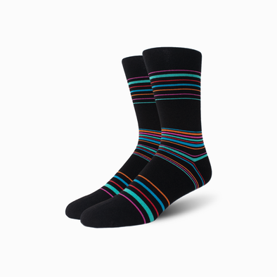 Black Retro Stripes Dot Merino Wool Swanky Socks