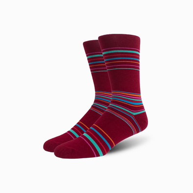 Maroon Retro Stripes Dot Merino Wool Swanky Socks