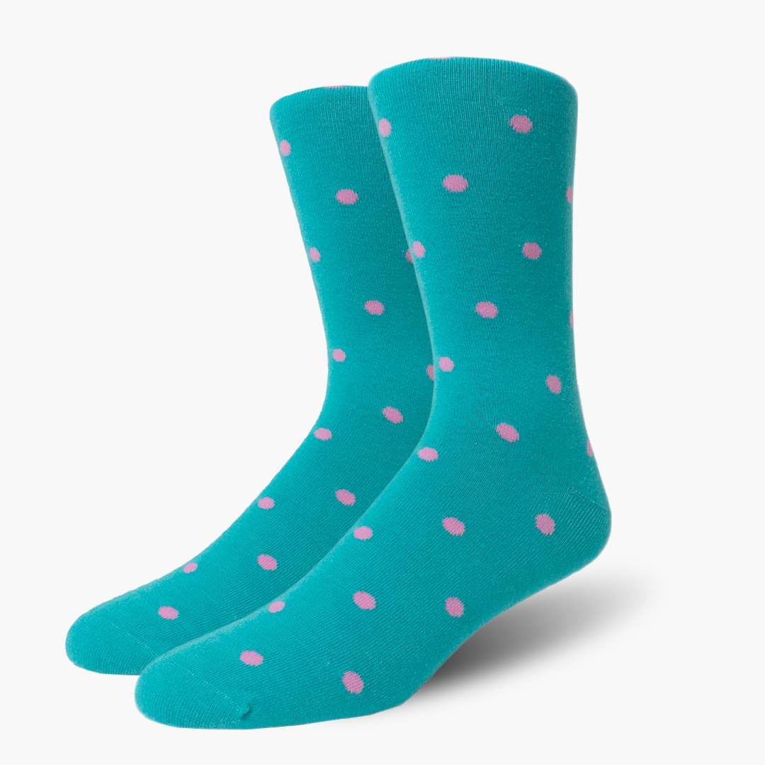 Teal Pink Polka Dot Merino Wool Dress Socks | Swanky Socks