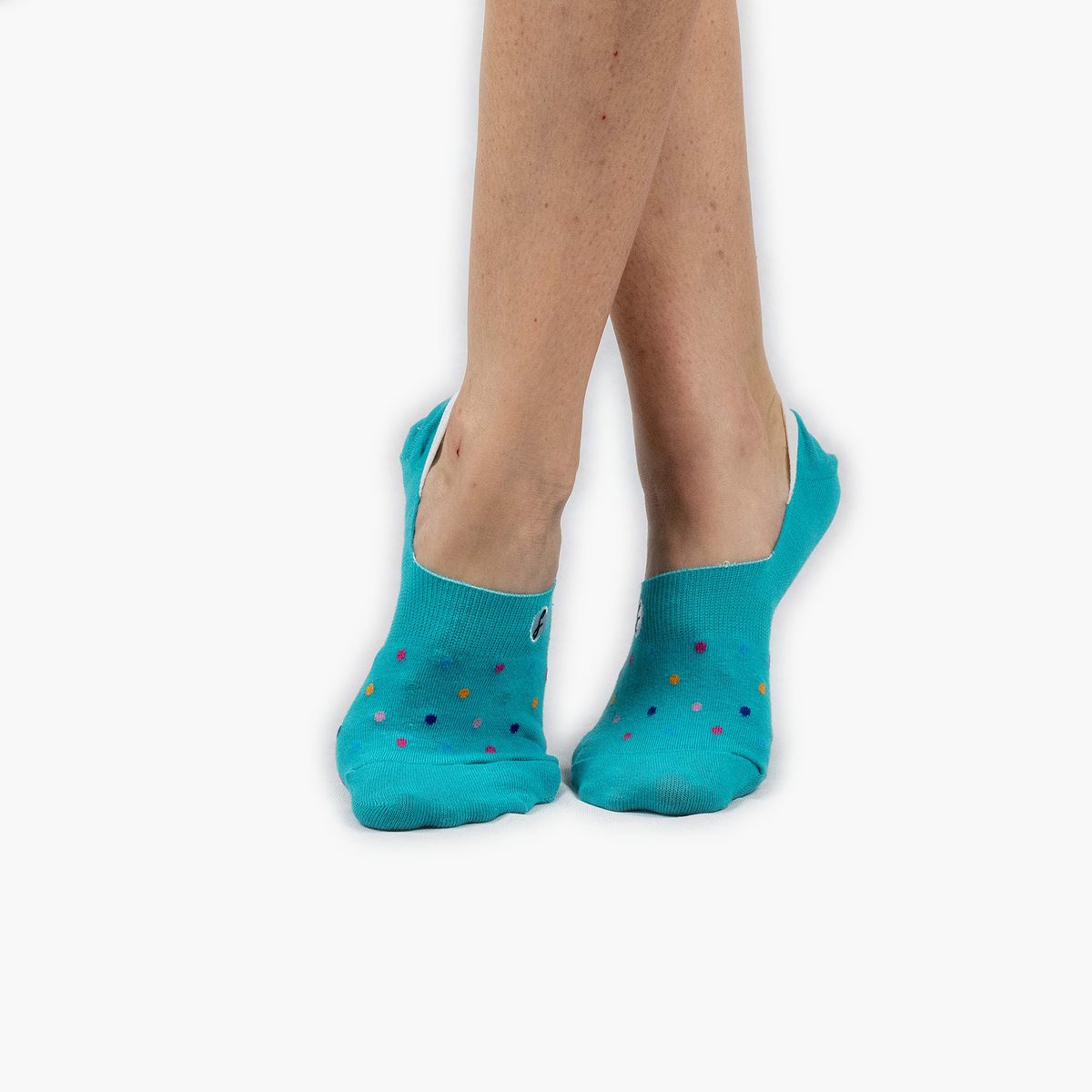 Teal Multi Coloured Small Dot Combed Cotton No-Show Swanky Socks - SwankySocks