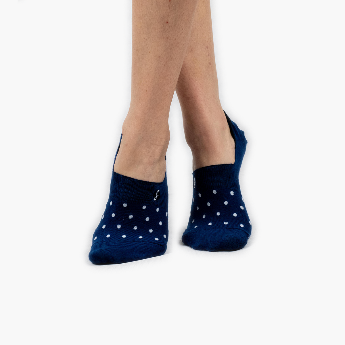 Navy Small Dot Combed Cotton No-Show Swanky Socks