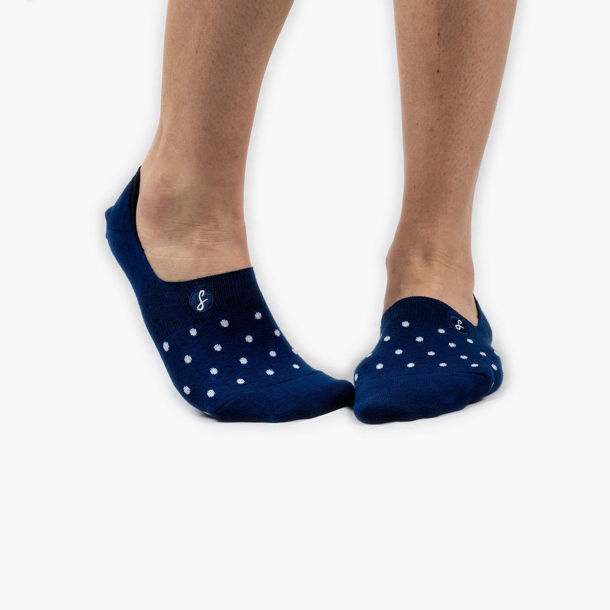 3 Pack Navy Polka Dot Combed Cotton No-Show Swanky Socks