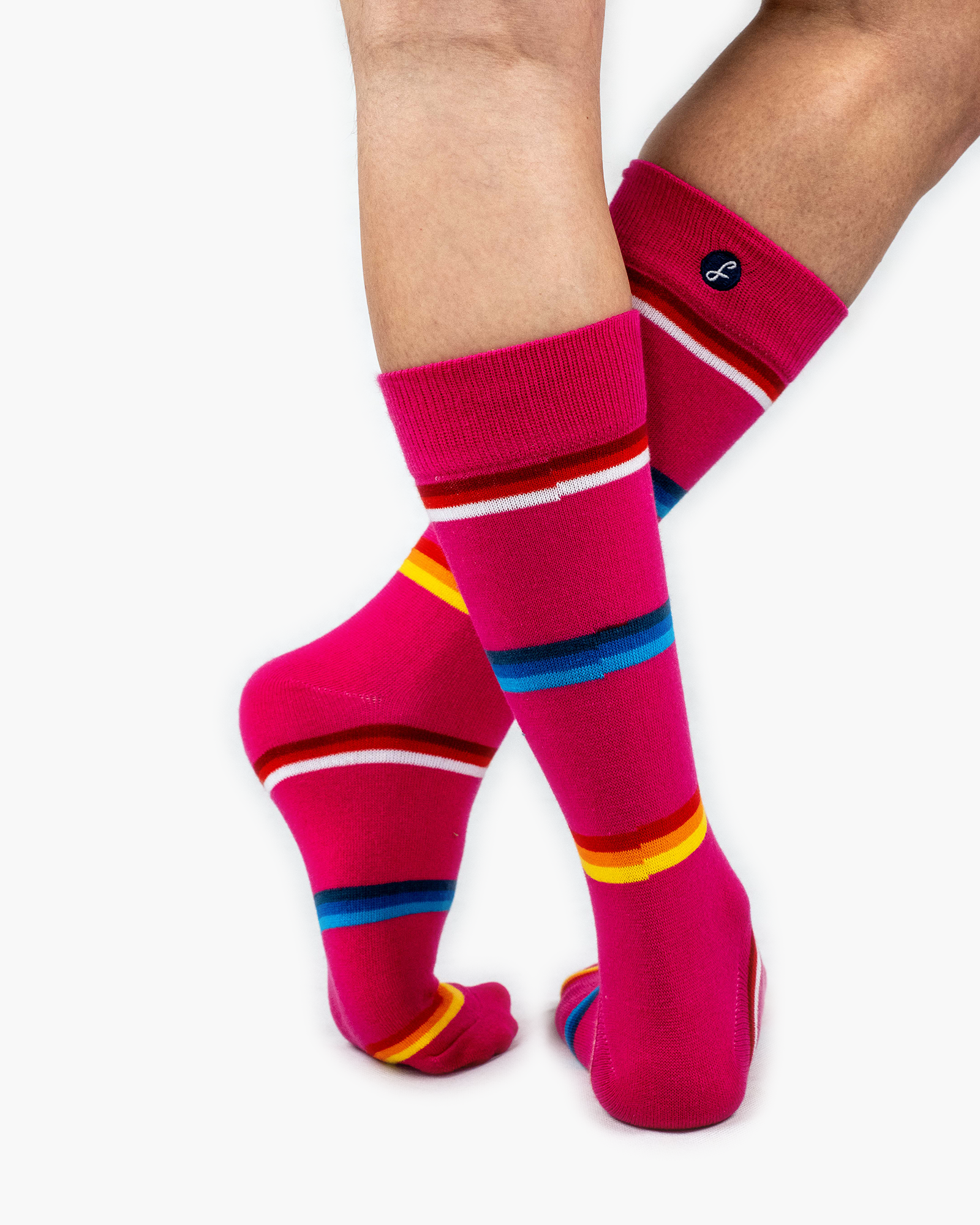Pink Mixed Lines Combed Cotton Crew Length Swanky Socks - SwankySocks