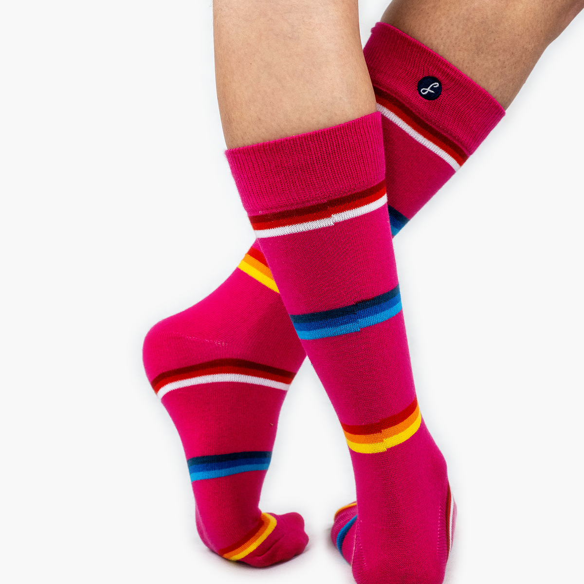 Pink Mixed Lines Combed Cotton Crew Length Swanky Socks - SwankySocks