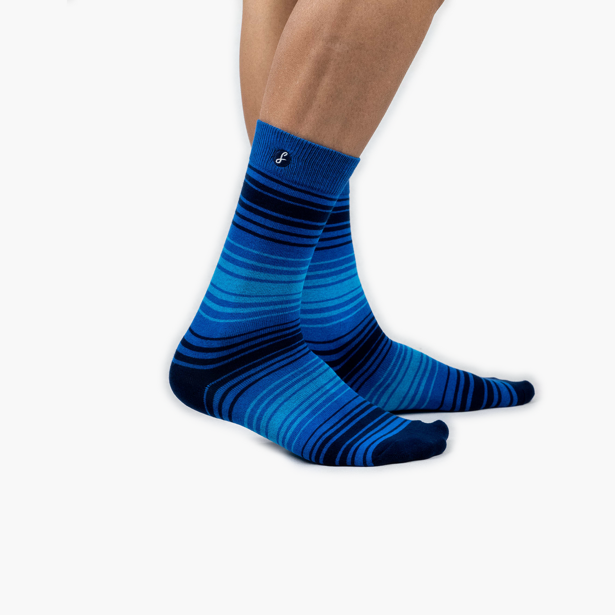 Blue Multi-Striped Bamboo Crew Length Swanky Socks