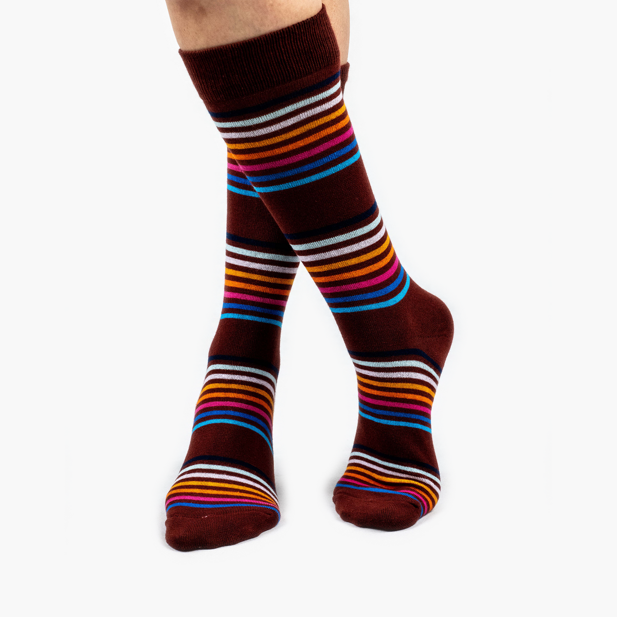 Burgundy Multi-Striped Combed Cotton Crew Length Swanky Socks - SwankySocks