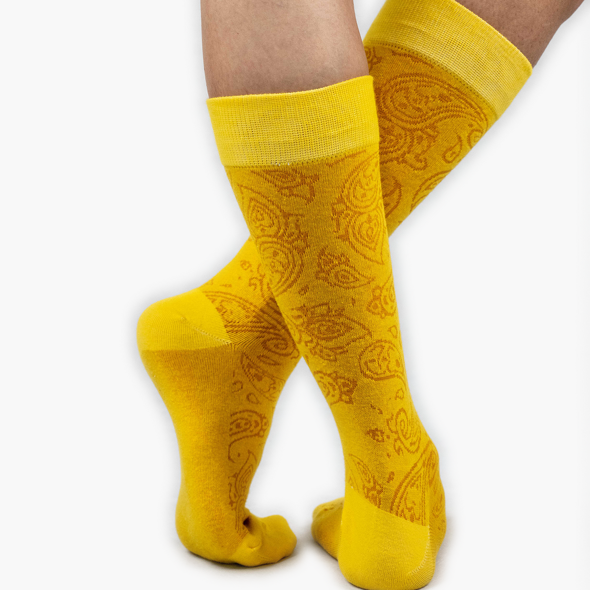 Yellow Paisley Combed Cotton Crew Length Swanky Socks