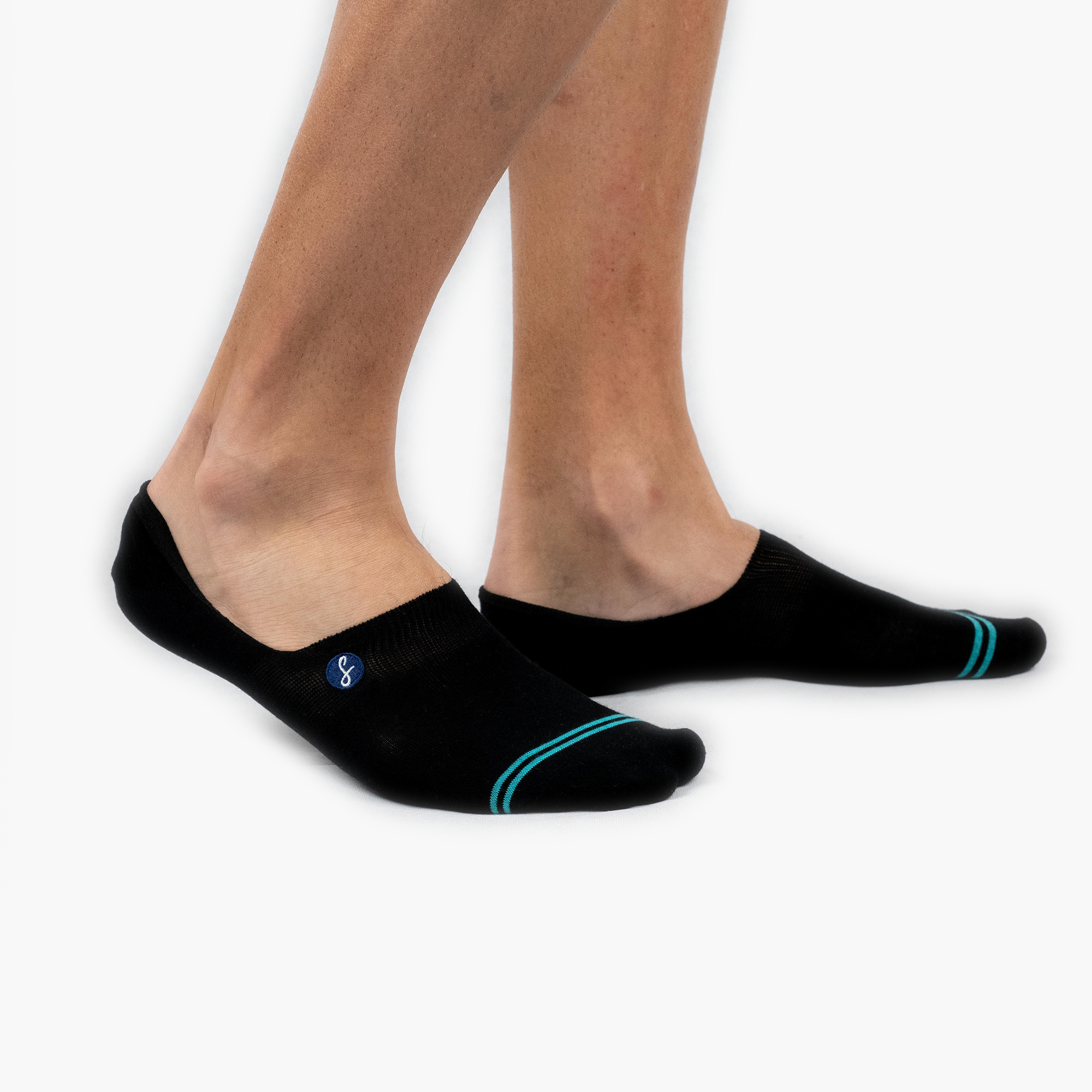 Plain Black Teal Striped Combed Cotton No-Show Swanky Socks - SwankySocks