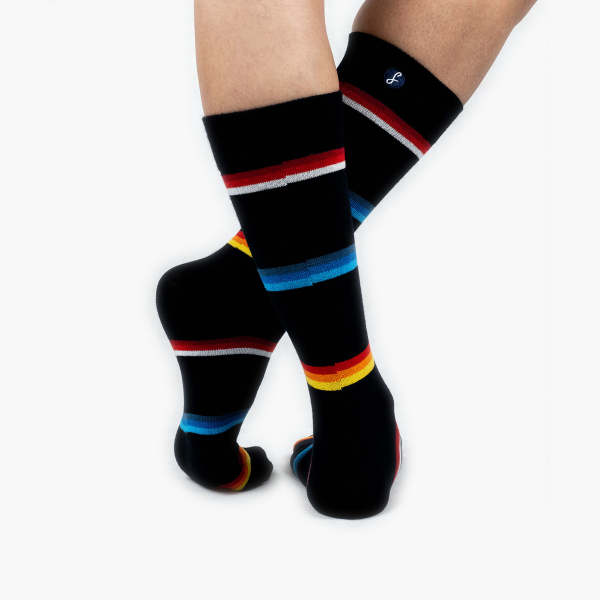 Navy Mixed Lines Combed Cotton Crew Length Swanky Socks - SwankySocks