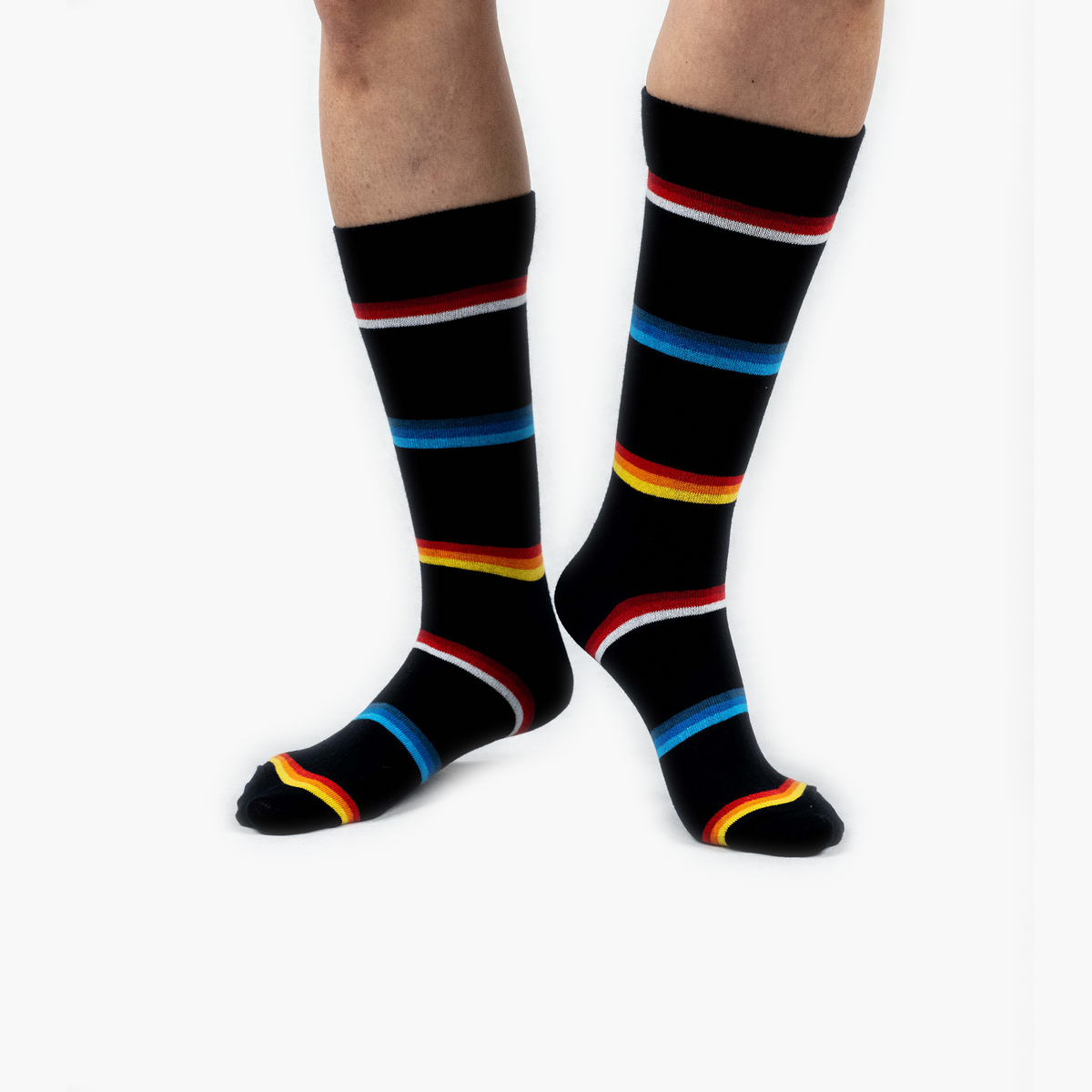 Navy Mixed Lines Combed Cotton Crew Length Swanky Socks