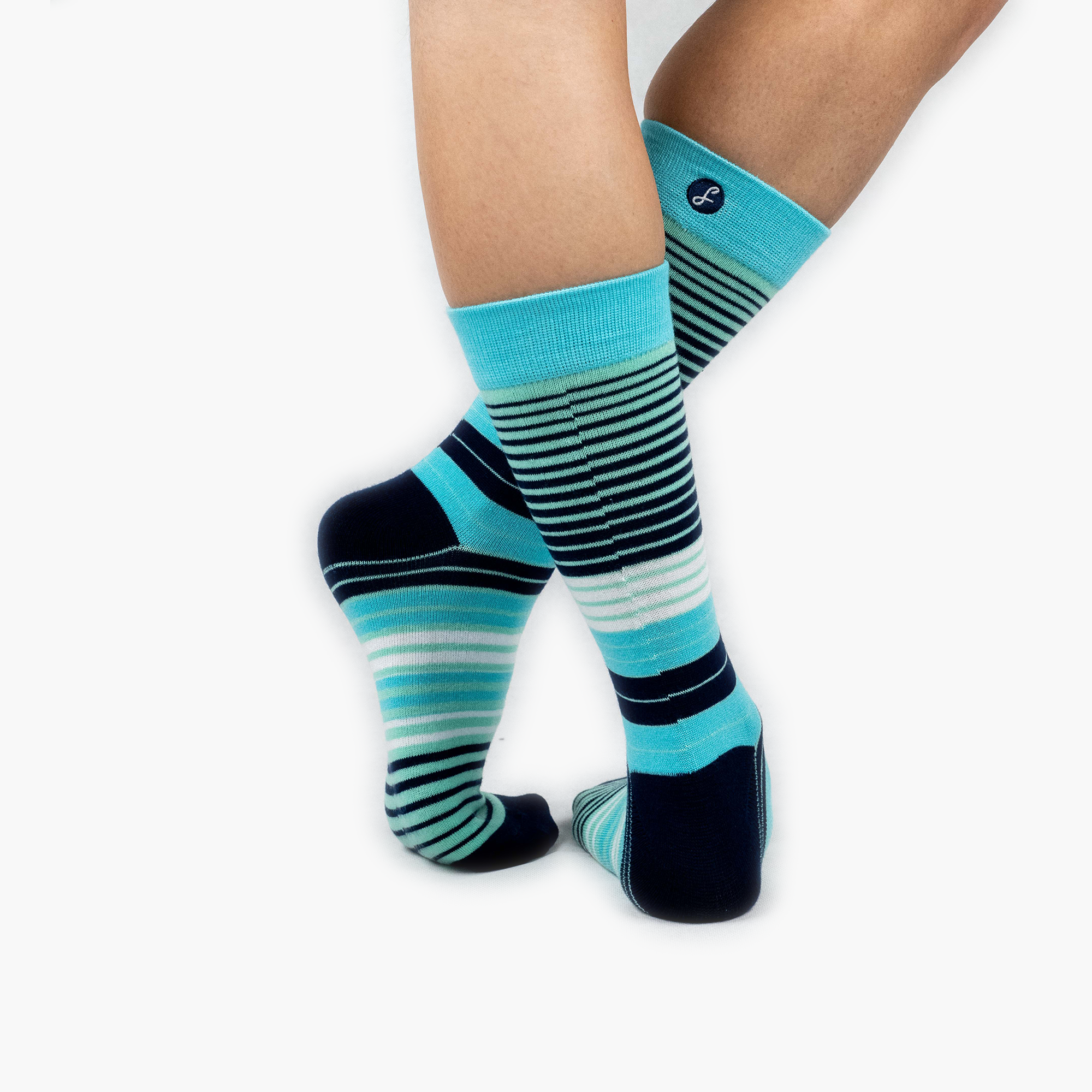 Teal Multi Striped Bamboo Crew Length Swanky Socks - SwankySocks