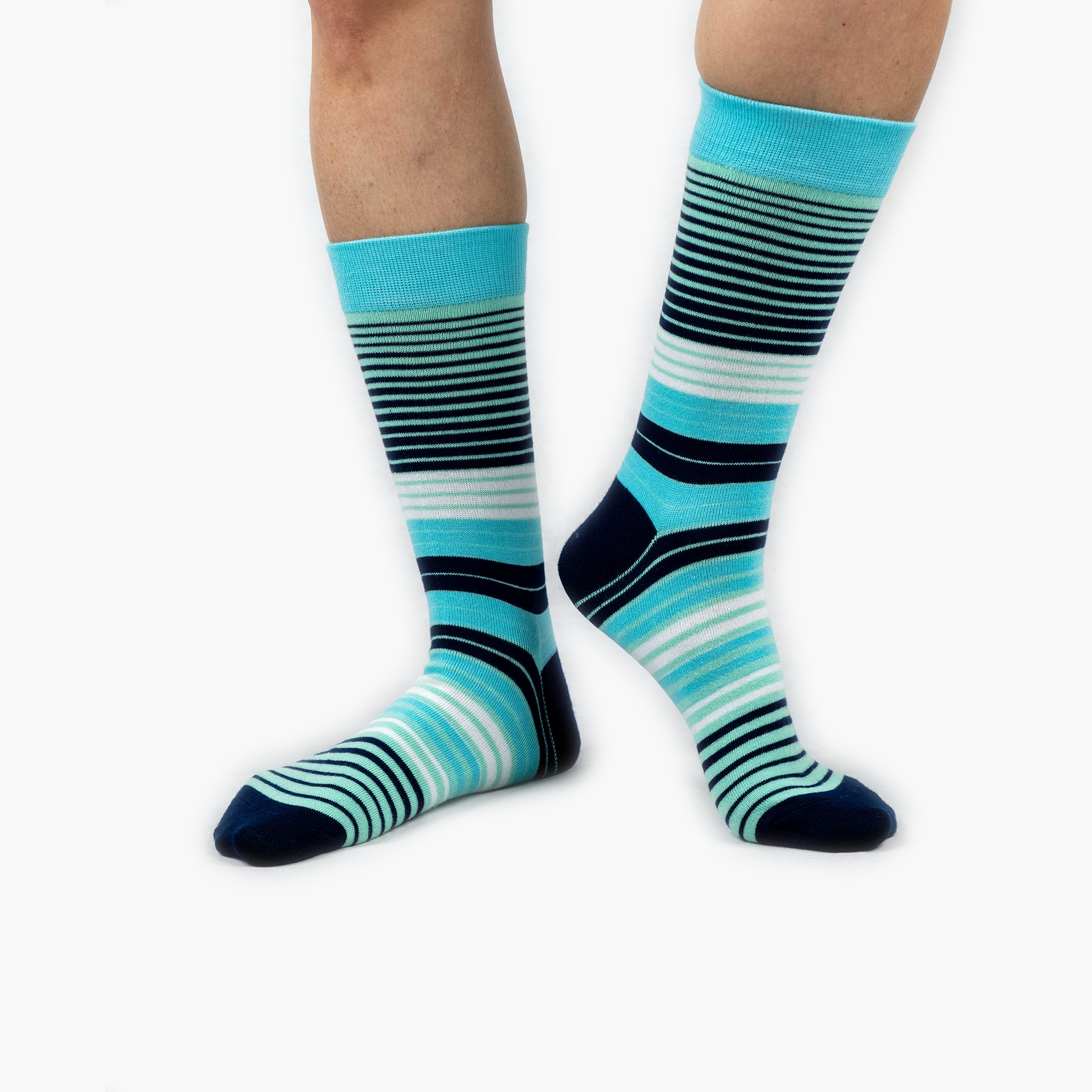 Teal Multi Striped Bamboo Crew Length Swanky Socks