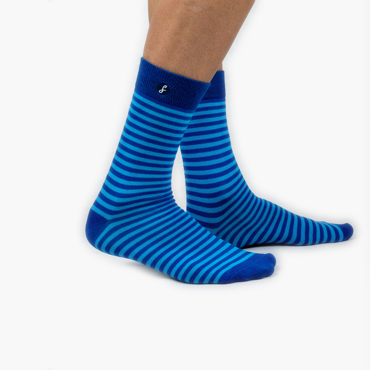 Blue Stripe Combed Cotton Crew Length Swanky Socks - SwankySocks