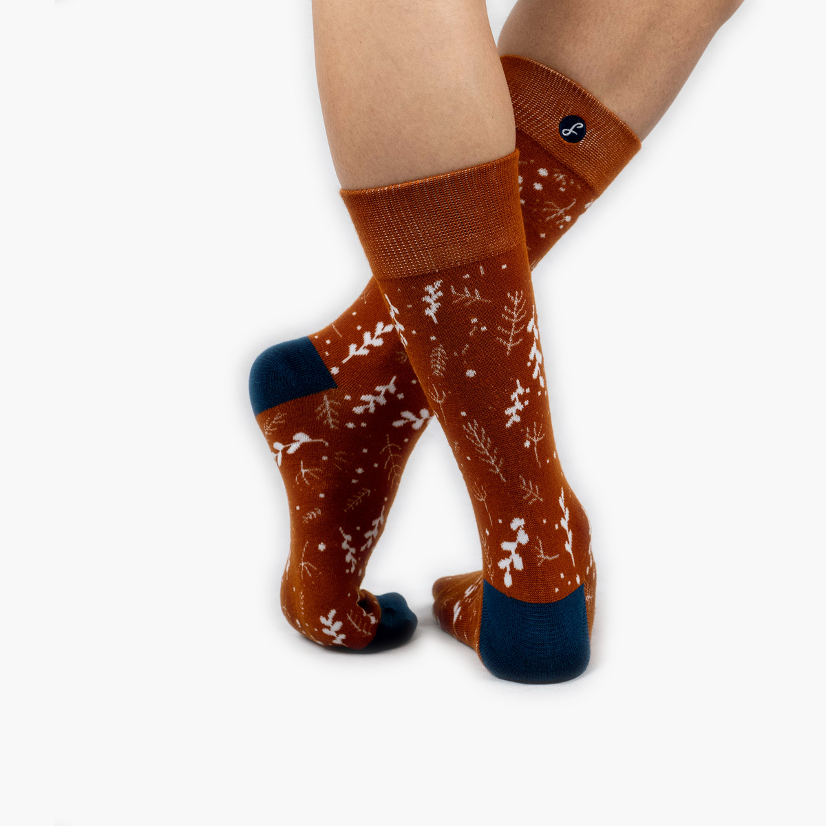 Burnt Orange Winter leaves Bamboo Crew Length Swanky Socks - SwankySocks