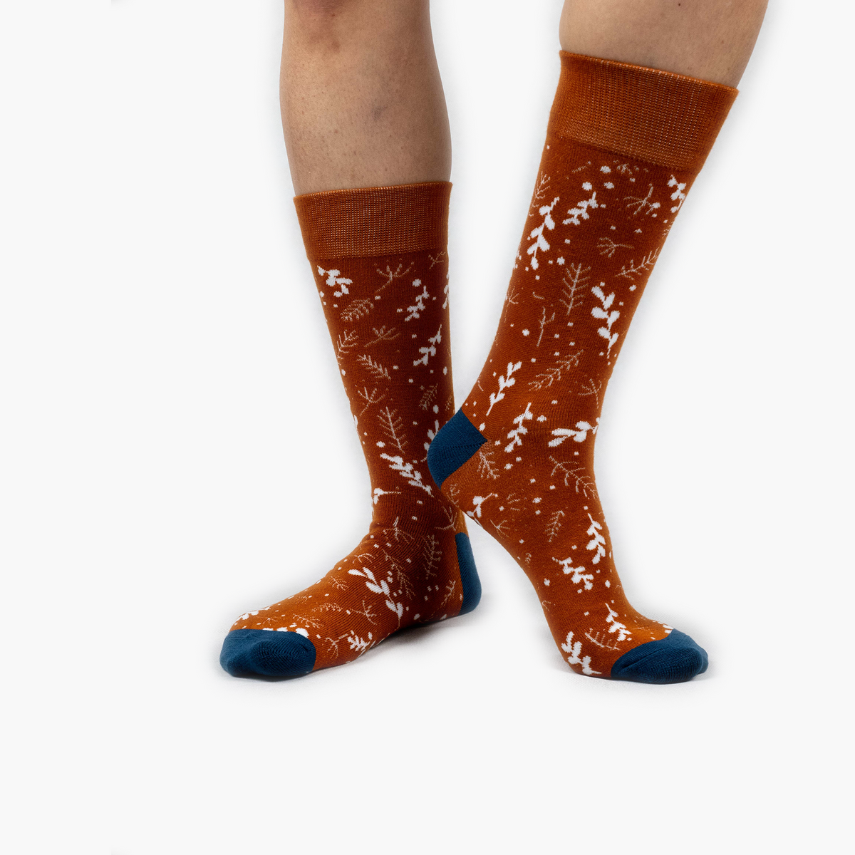 Burnt Orange Winter leaves Bamboo Crew Length Swanky Socks