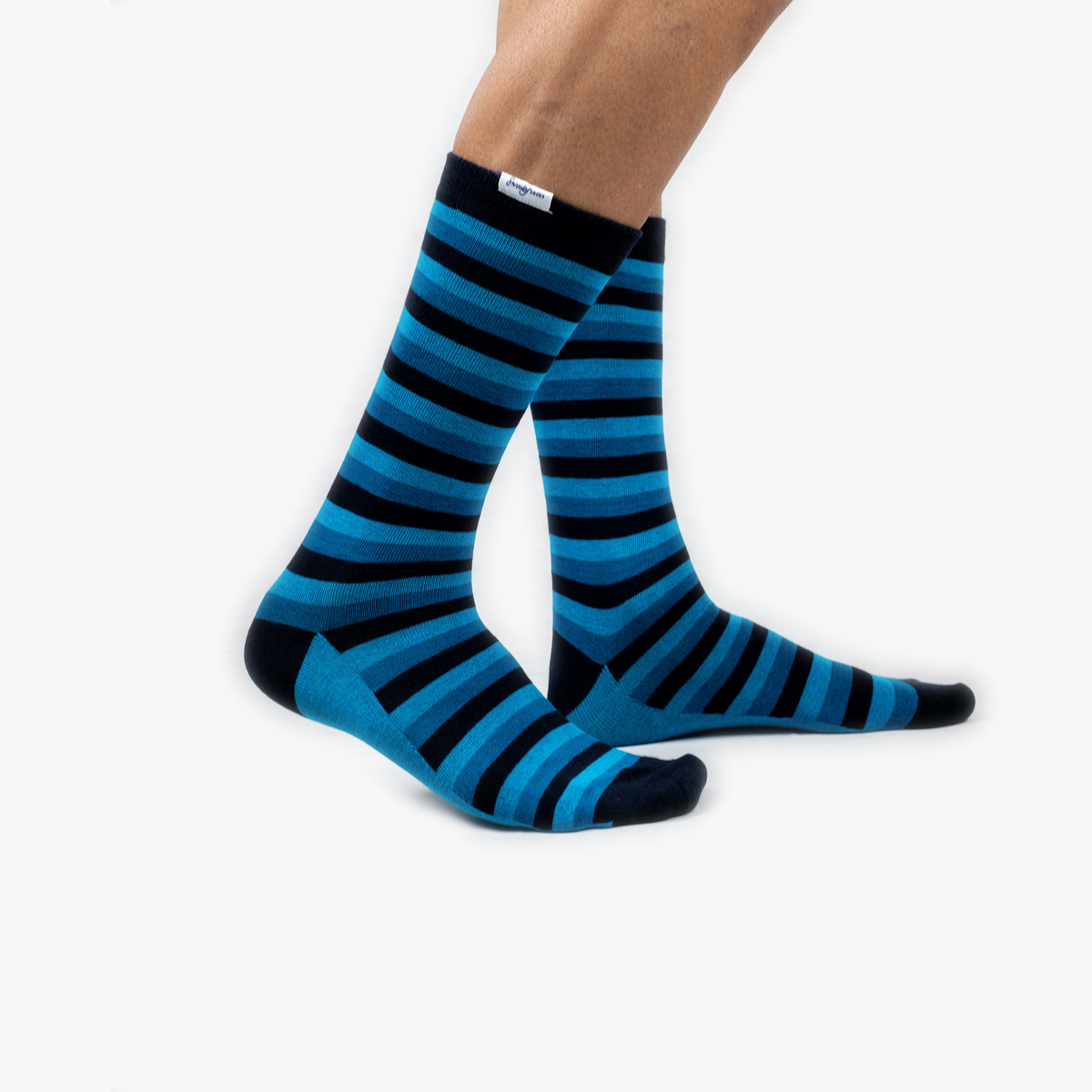 Navy Stripe Organic Cotton Crew Length Swanky Socks - SwankySocks