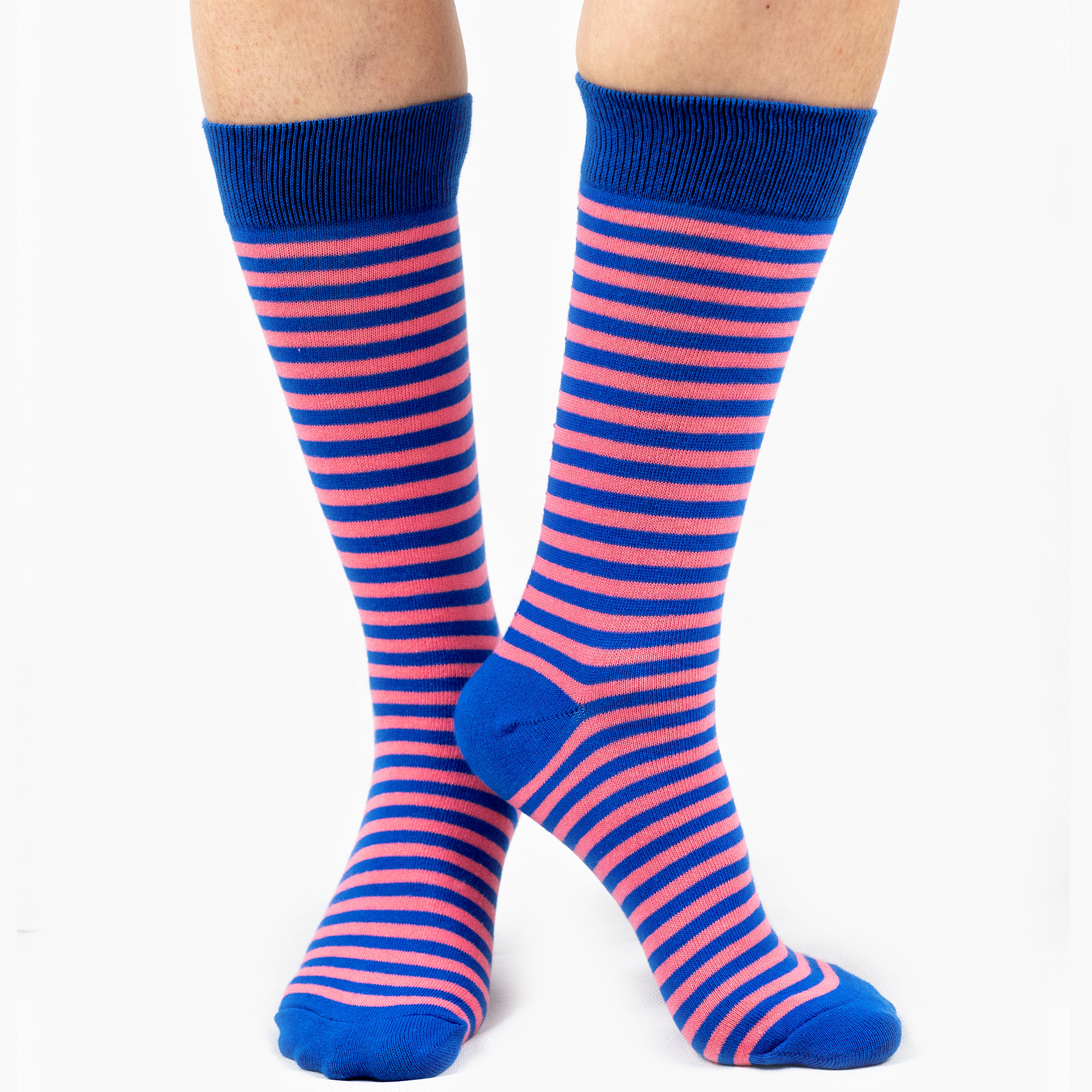 Pink/Navy Striped Bamboo Crew Length Swanky Socks