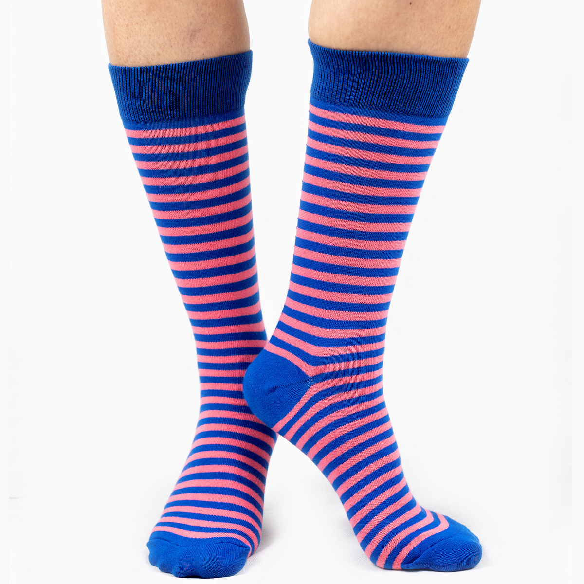 Pink/Navy Striped Bamboo Crew Length Swanky Socks