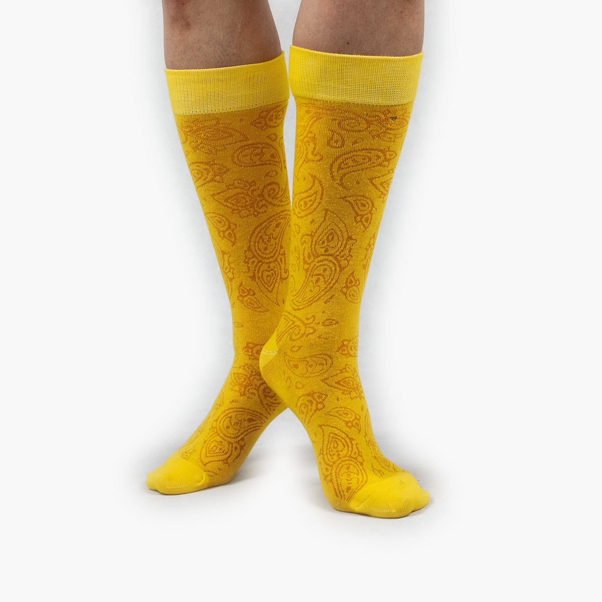 Yellow Paisley Combed Cotton Crew Length Swanky Socks