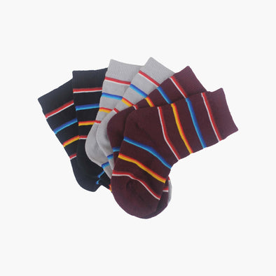 3 Pack Organic Cotton Navy, Grey and Maroon Stripe Baby Swanky Socks - SwankySocks