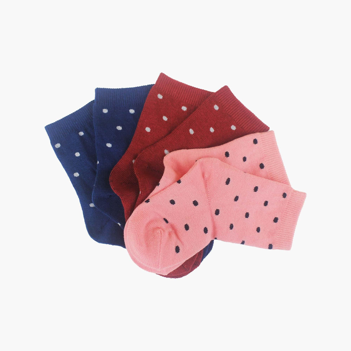 3 Pack Organic Cotton Pink. Navy and Red Polka Dot Baby Swanky Socks - SwankySocks