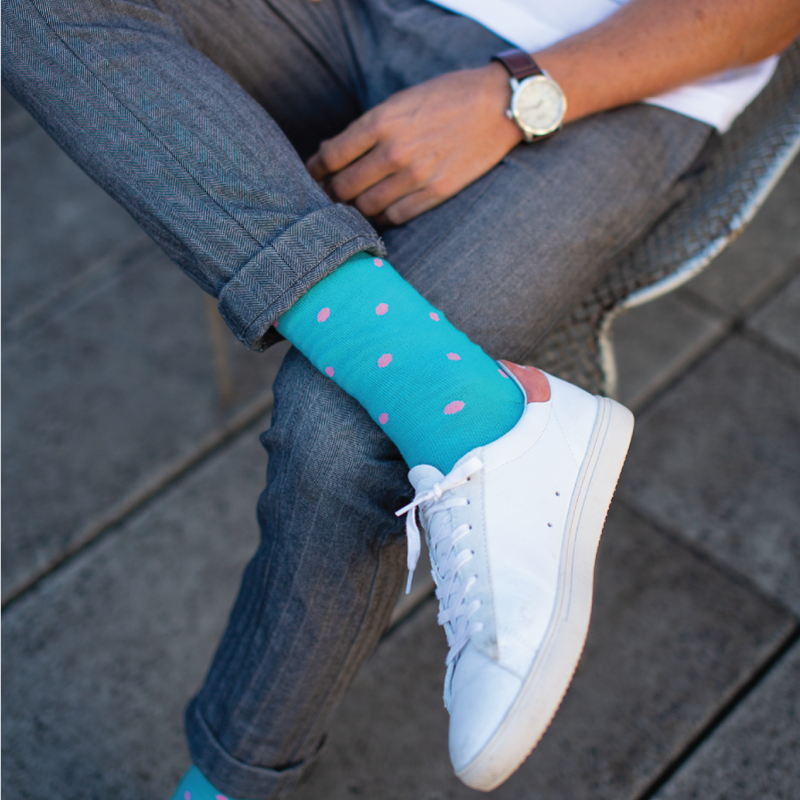 Teal & Pink Polka Dot Merino Wool Dress Swanky Socks