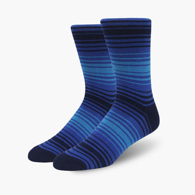 Blue Multi-Striped Combed Cotton Crew Length Swanky Socks - SwankySocks