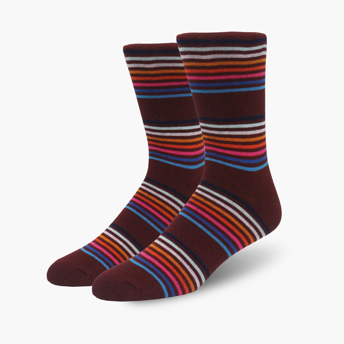 Burgundy Multi-Striped Combed Cotton Crew Length Swanky Socks - SwankySocks