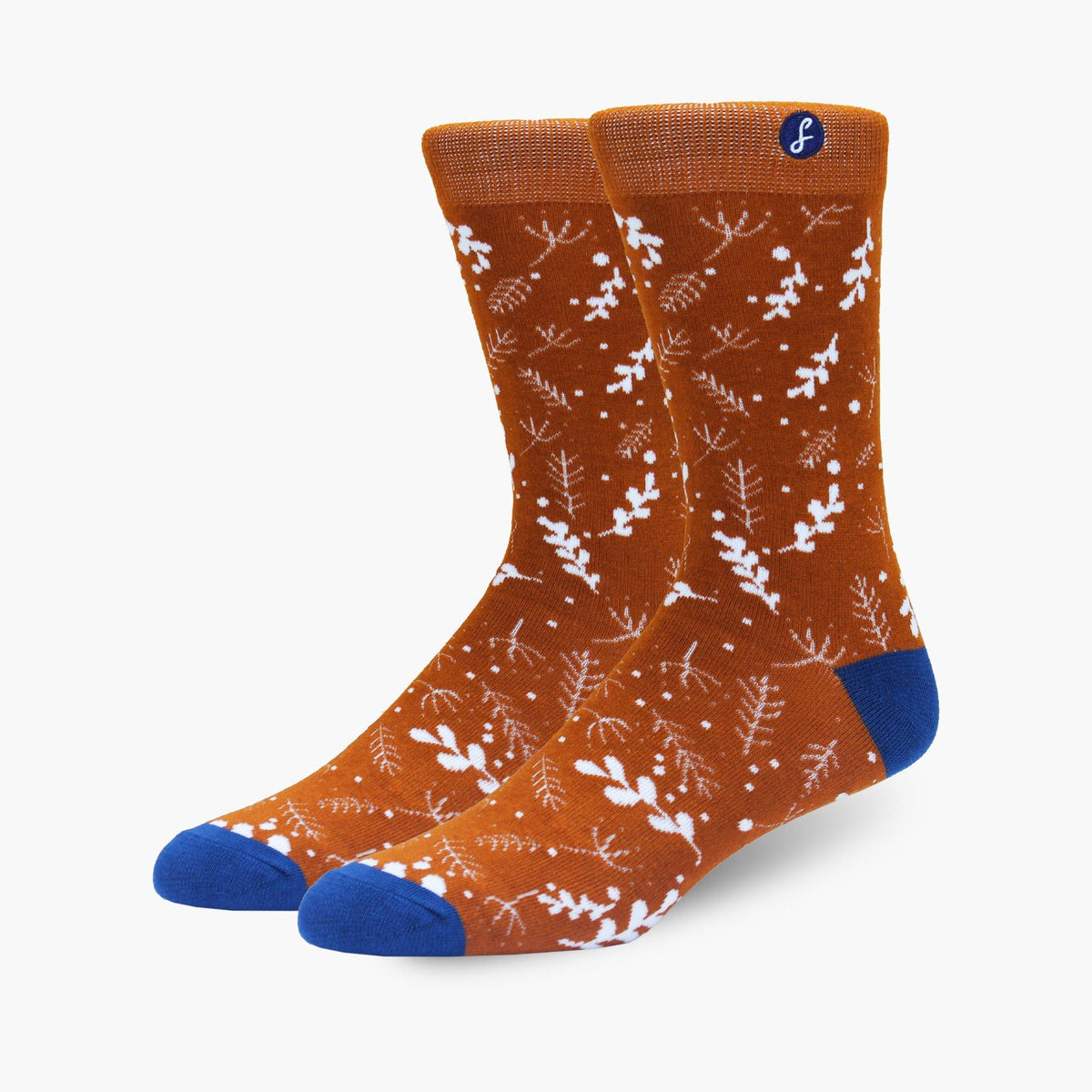 Burnt Orange Winter leaves Bamboo Crew Length Swanky Socks - SwankySocks