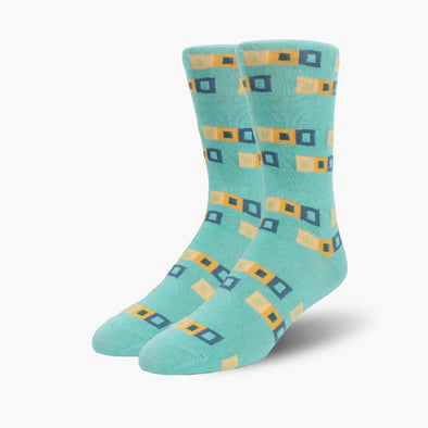 Aqua Mixed Squares Bamboo Crew Length Swanky Socks - SwankySocks