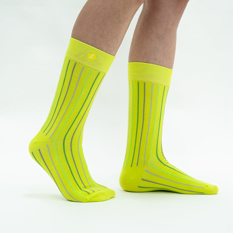 Colourful Vertical Stripe Citron Merino Wool  Socks™