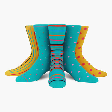 5 Pack Mixed Teal & Yellow Merino Wool Swanky Socks