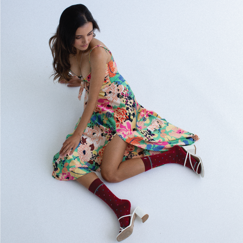 Maroon Coloured mixed Polka Dot Merino Wool Dress Swanky Socks