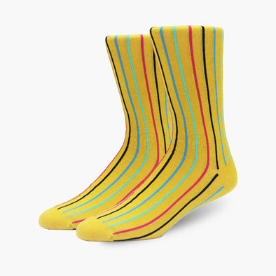 Mustard Yellow Vertical Stripe Merino Wool Dress Swanky Socks - SwankySocks