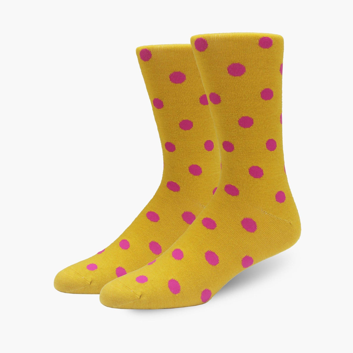Mustard Yellow & Pink Polka Dot Merino Wool Dress Swanky Socks - SwankySocks